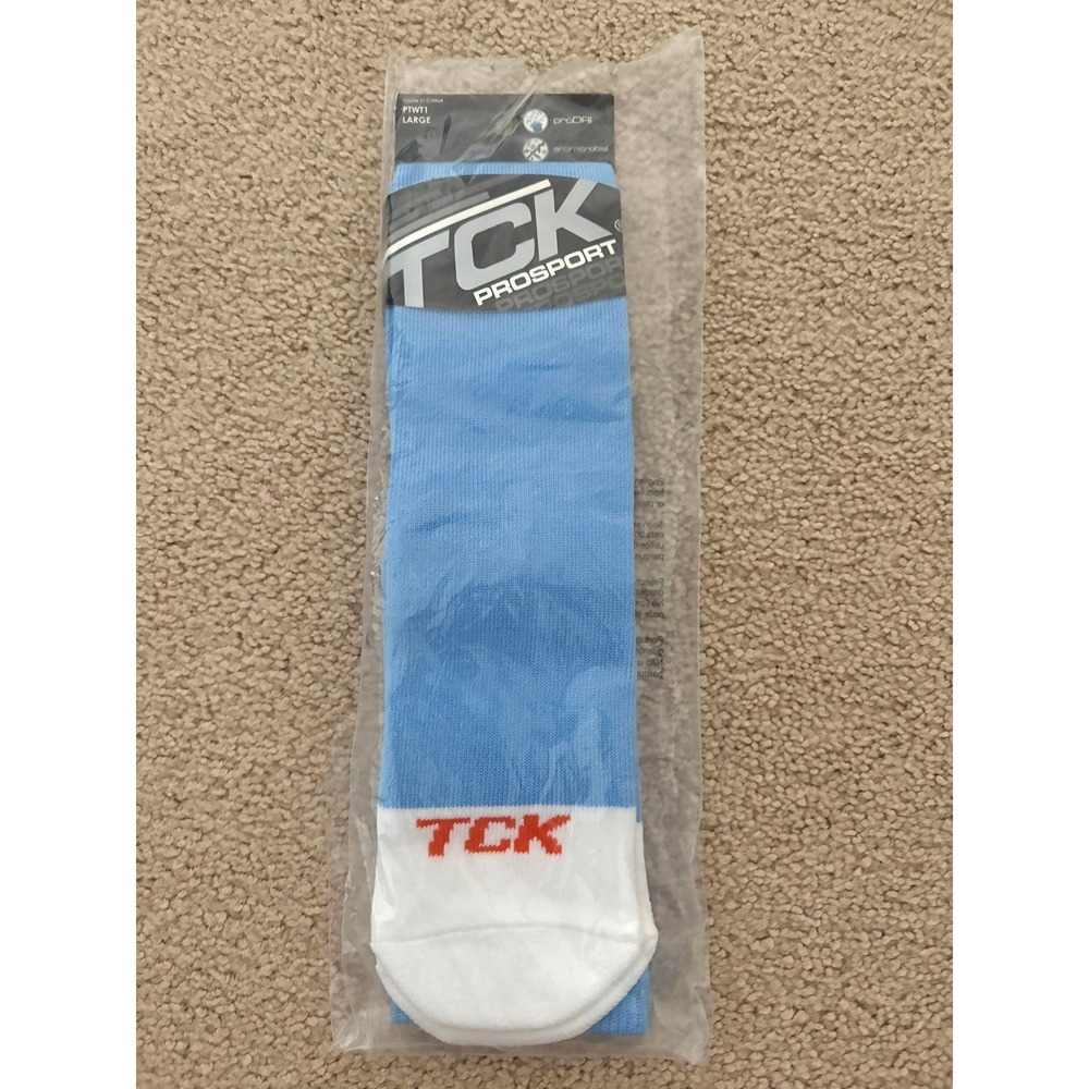 TCK Large Prosport Over Calf Socks Columbia Blue White Athletic PTWT1 NEW